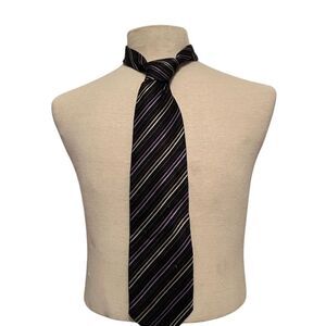 Giorgio Brutini Collezione Men's Black Striped Silk Necktie tie‎ Careercore